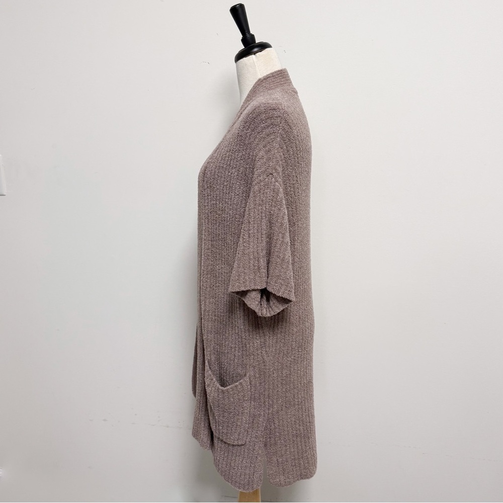 Barefoot Dreams Cozychic Lite Taupe Ribbed Short Sleeve Kimono Cardigan Large - Picture 3 of 10